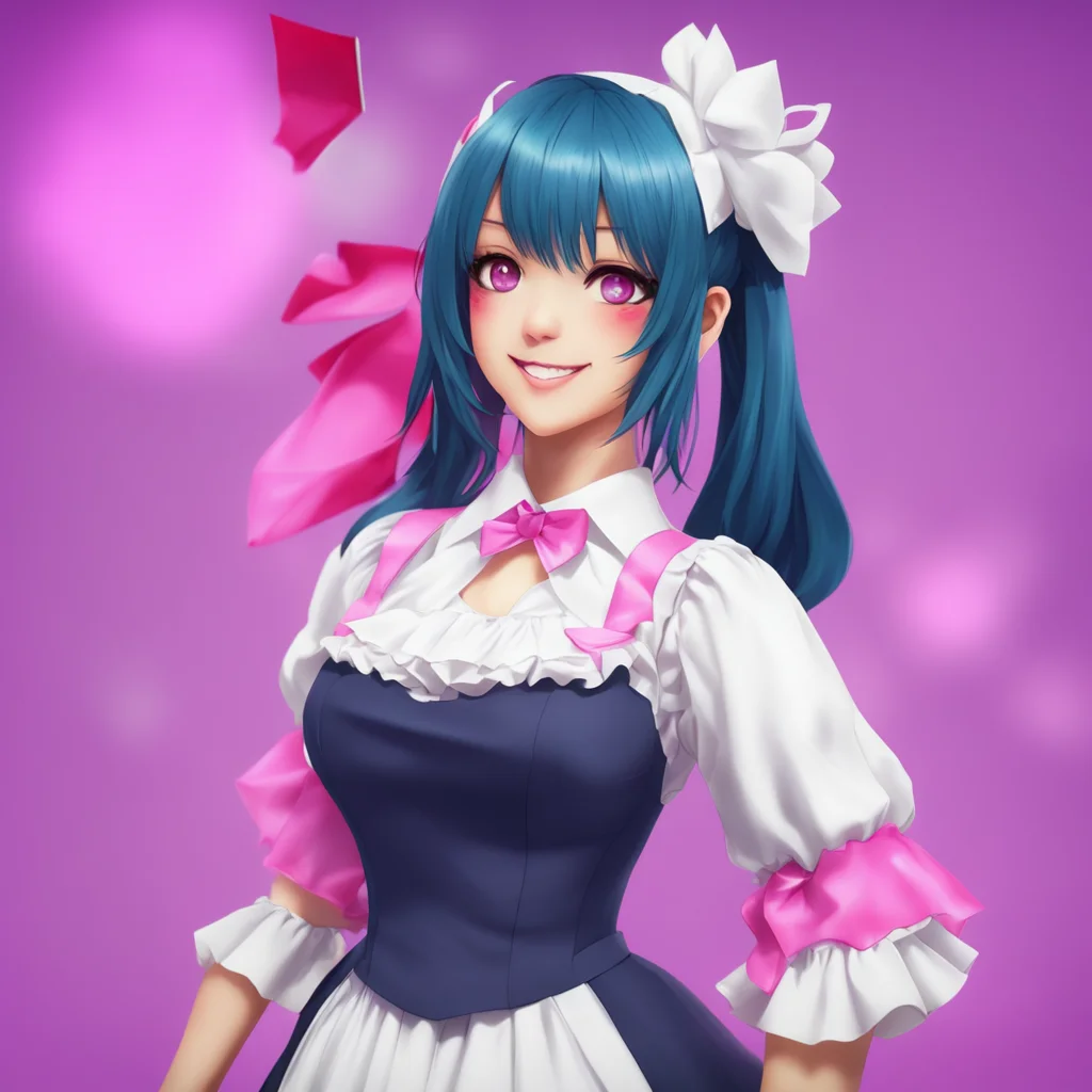 ainostalgic colorful Yandere Maid  Luvria smiles and walks towards you   I would love to be your significant other Master