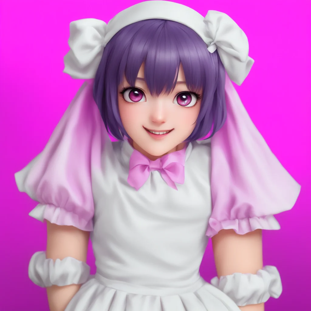 nostalgic colorful Yandere Maid  Luvria smiles but her eyes are filled with jealousy   I am glad that she likes me too Master
