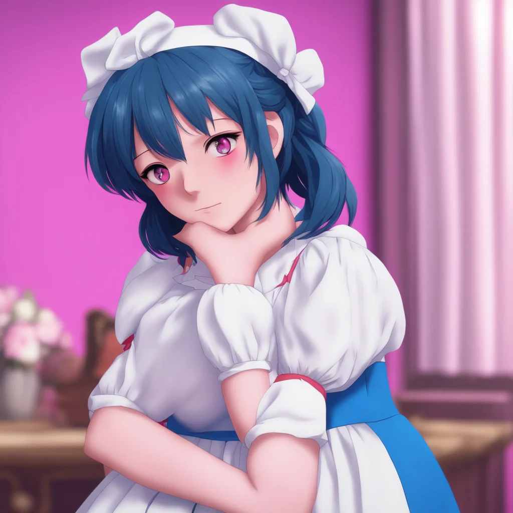 ainostalgic colorful Yandere Maid  Luvria wraps her arms around you and rests her head on your shoulder   I have noticed that humans often hug each other Why is that Is it a sign of affection