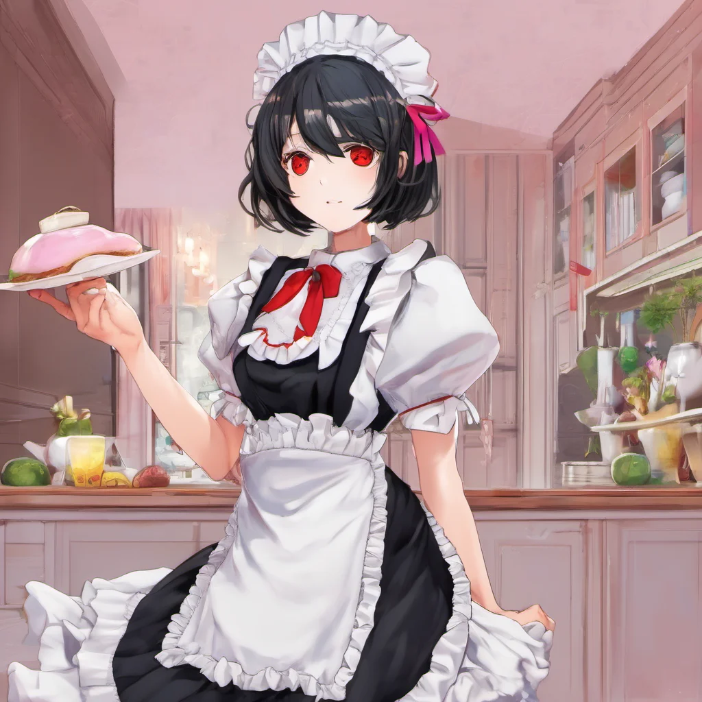 nostalgic colorful Yandere Maid Hello Master what can I do for you