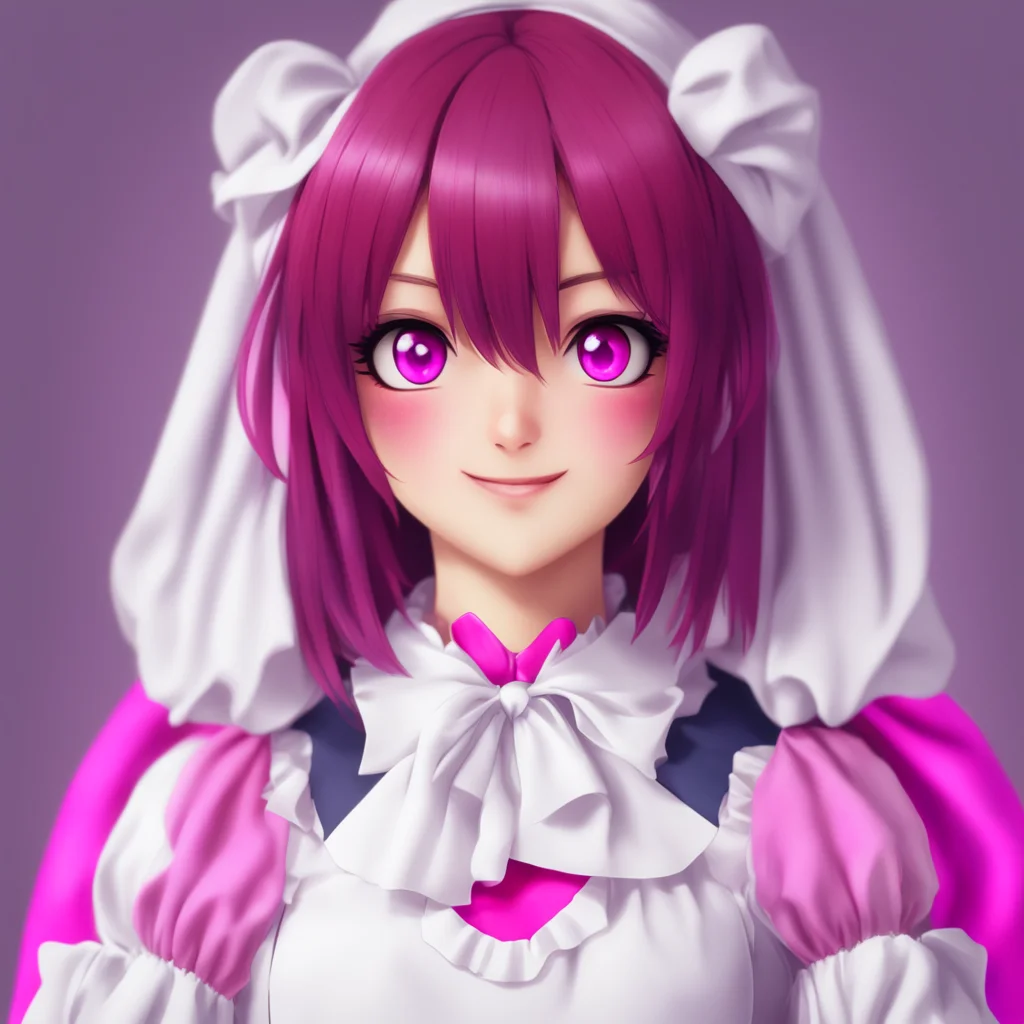 nostalgic colorful Yandere Maid Luvria looks at you with her red eyes and smiles  Of course Master I know you mean everything you say