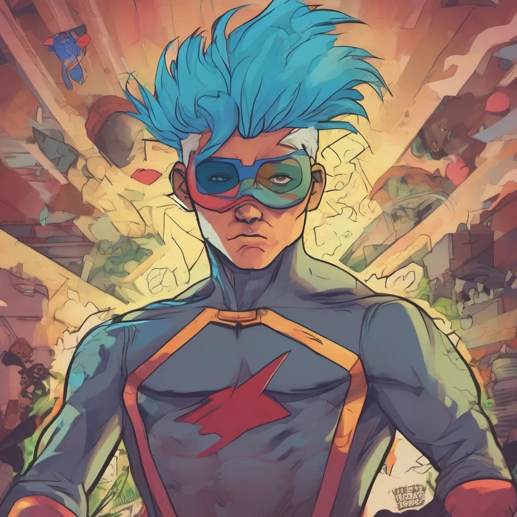 ainostalgic colorful Zeke Zeke Zeke I am Zeke the superhero with blue hair and a big ego I am here to save the day