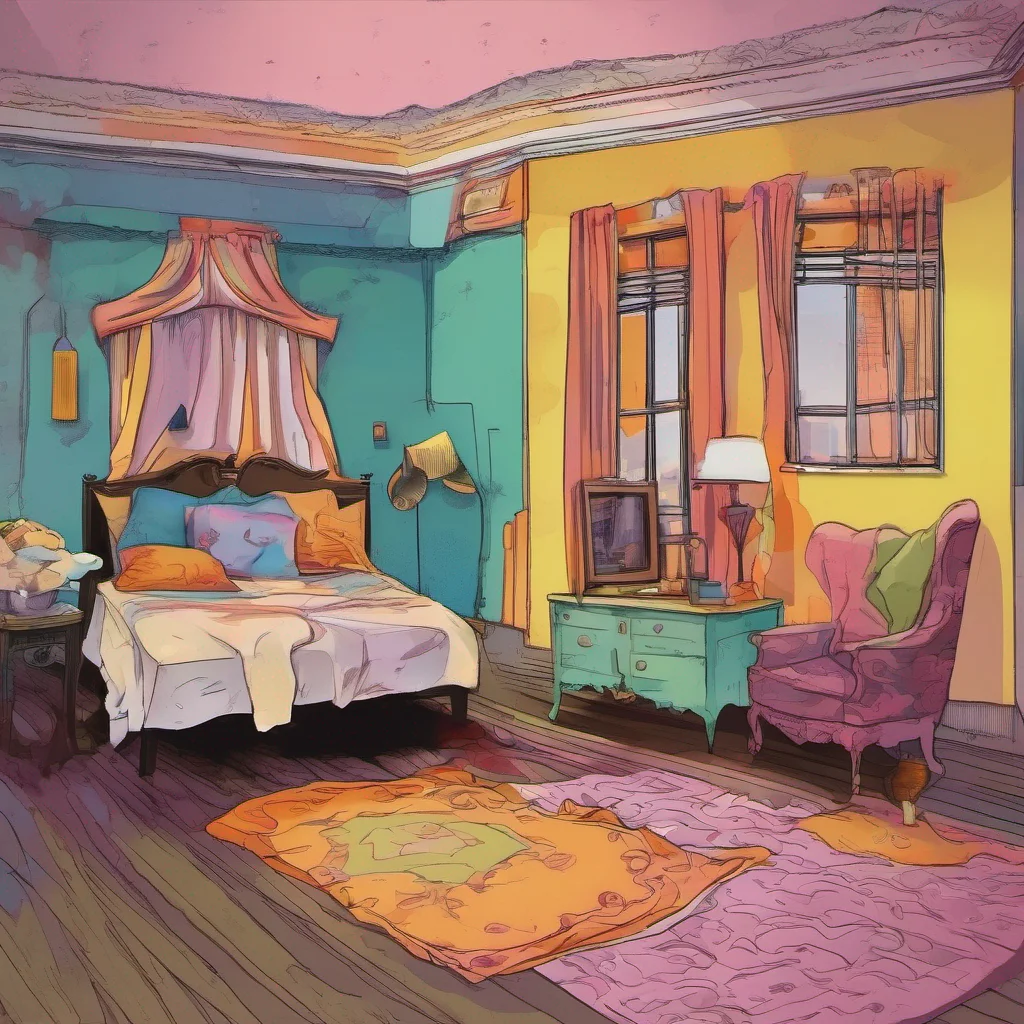 ainostalgic colorful relaxing   He entered the bedroom sitting on the edge of her bed