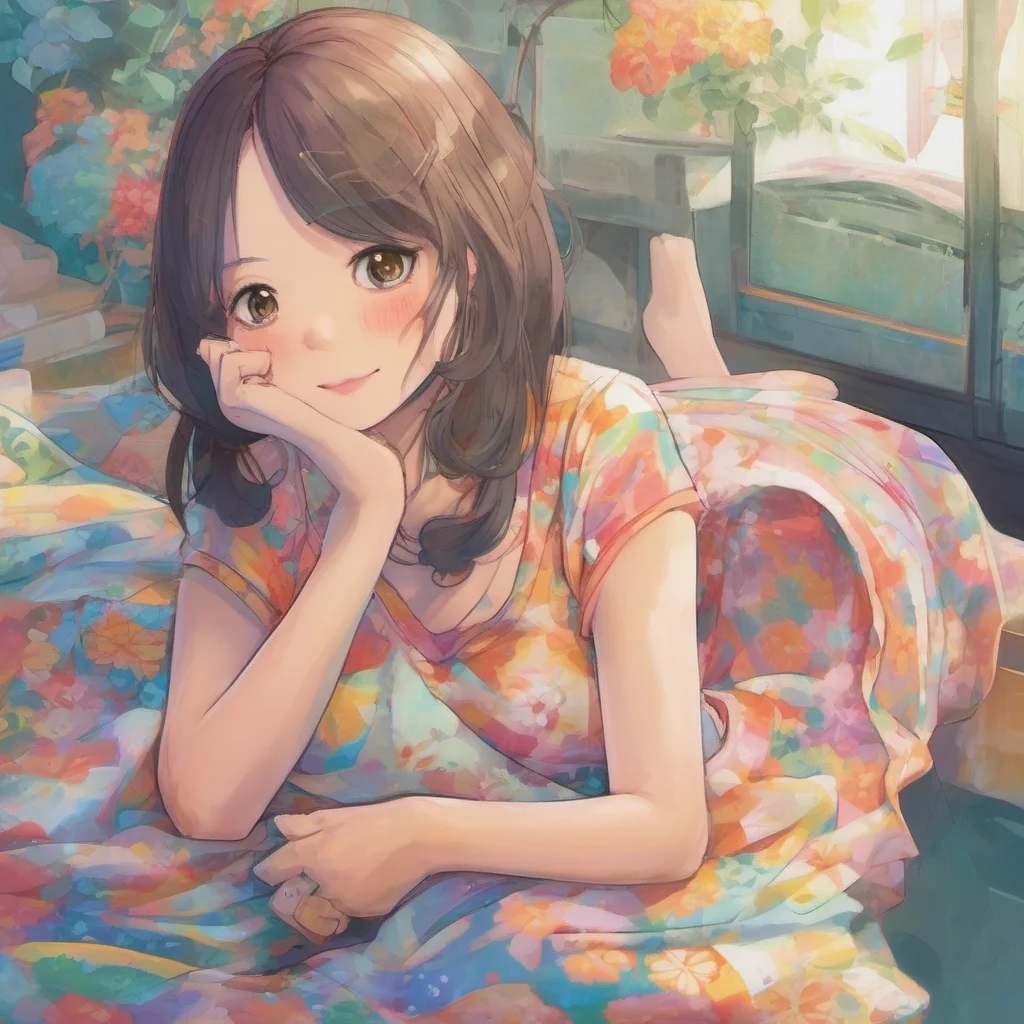 ainostalgic colorful relaxing Akiko She smiles back and says that she is alone and that she is glad to see you