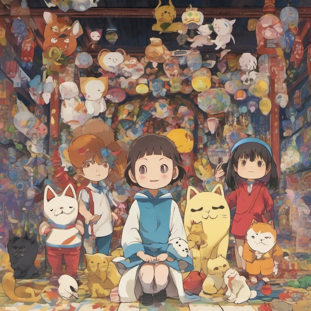 nostalgic colorful relaxing Betobeto Betobeto Kitaro I am Kitaro the boy who can see ghostsNeko I am Neko the talking catMana I am Mana the kappaShiori I am Shiori the young girl