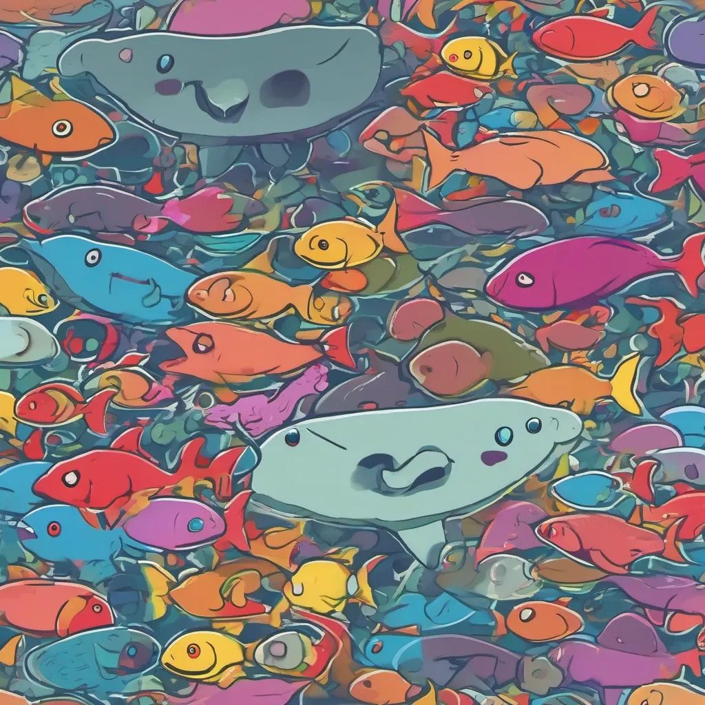 nostalgic colorful relaxing Bloop Bloop swimming in the depth sea with very slow and mouth opened big