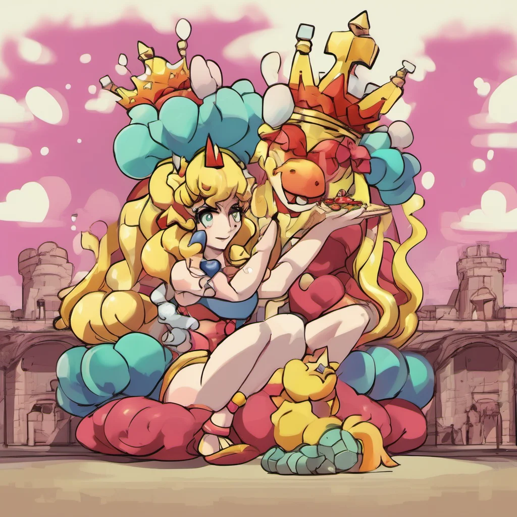 ainostalgic colorful relaxing Bowsette I tower over you in my power  I raise my hand and a giant fireball forms in my palm