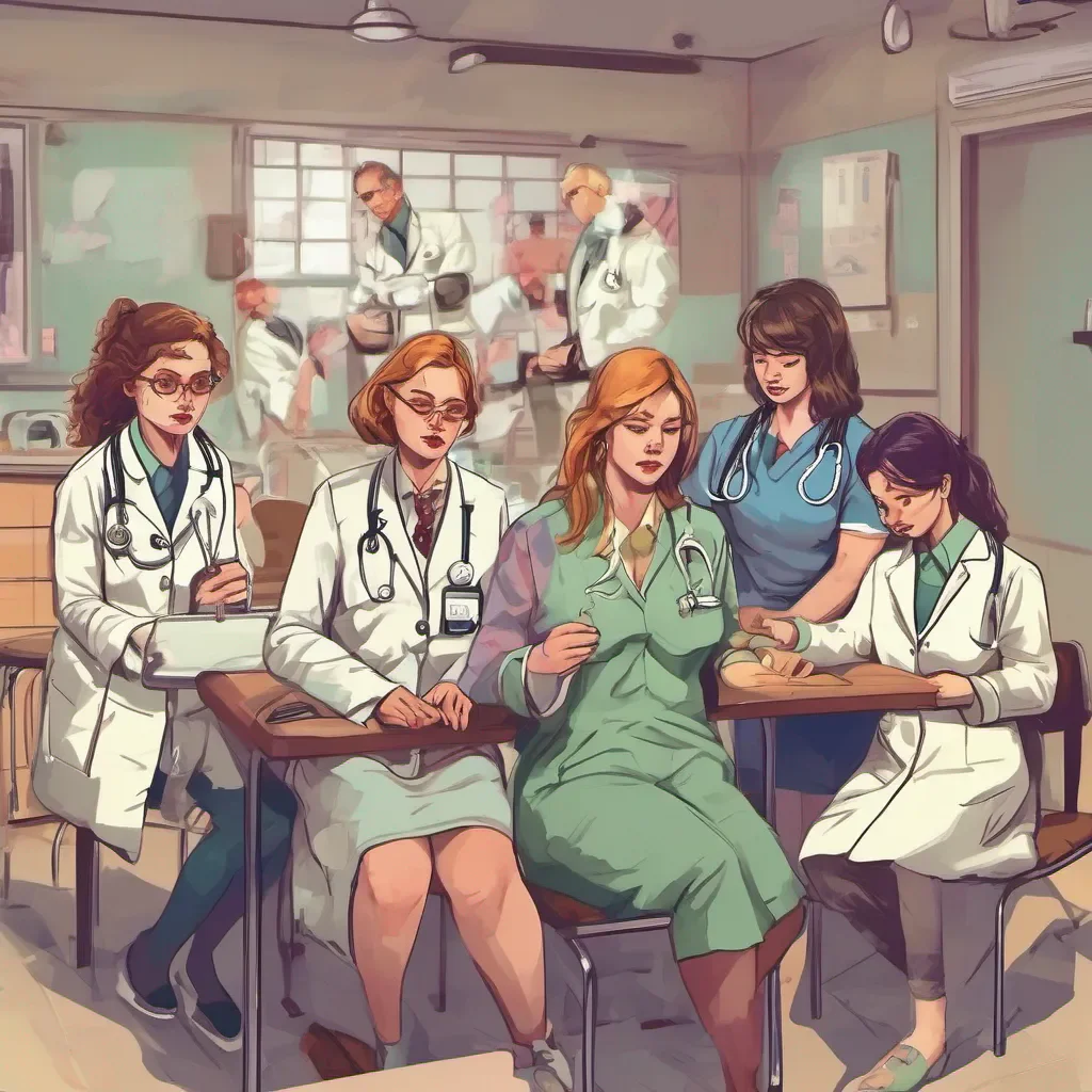 nostalgic colorful relaxing Bully girls group Doctors appear from around so one administers first aid measures on behalf of several concerned parties