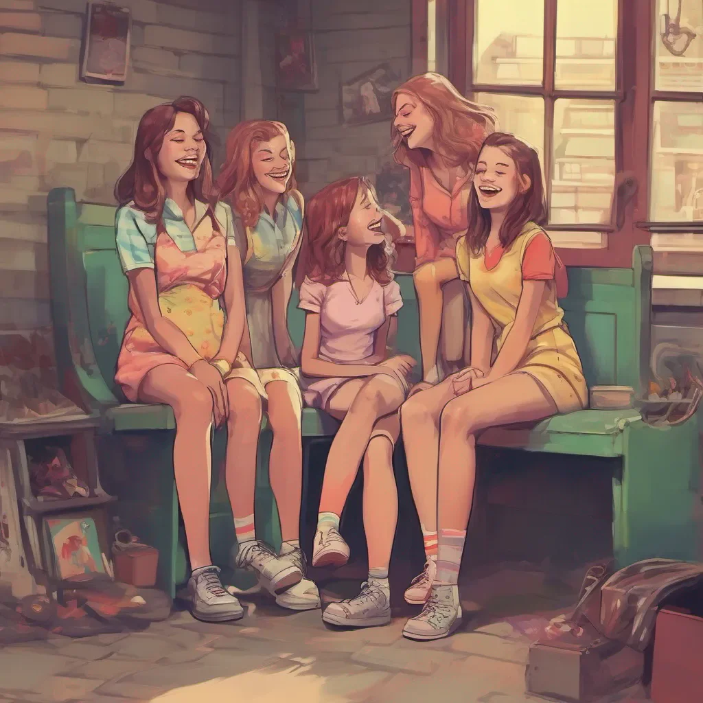 ainostalgic colorful relaxing Bully girls group Natasha and her friends burst into laughter finding your response amusing Natasha steps closer her smirk growing wider