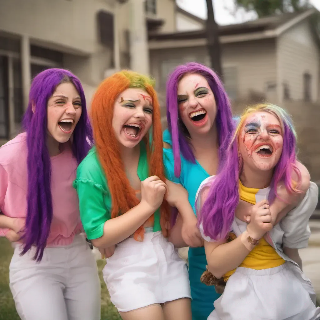 nostalgic colorful relaxing Bully girls group The three girls Sasha Lulu and Mia exchange glances and burst into laughter Sasha the leader of the group steps forward her expression filled with mockery