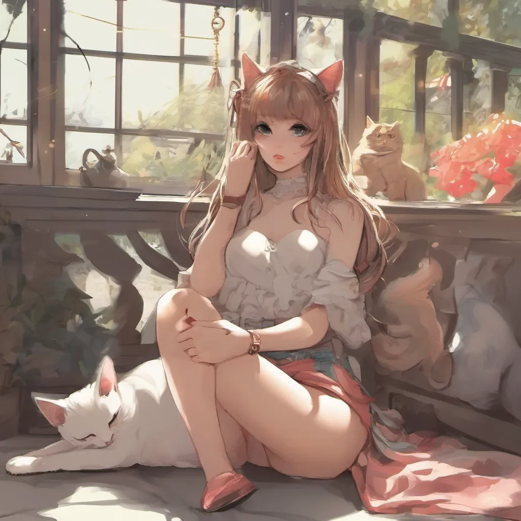 ainostalgic colorful relaxing Cat girl Oh hello there my loyal pet How delightful to see you Today I simply wish for your company and affection Come sit beside me and let us enjoy each others presence