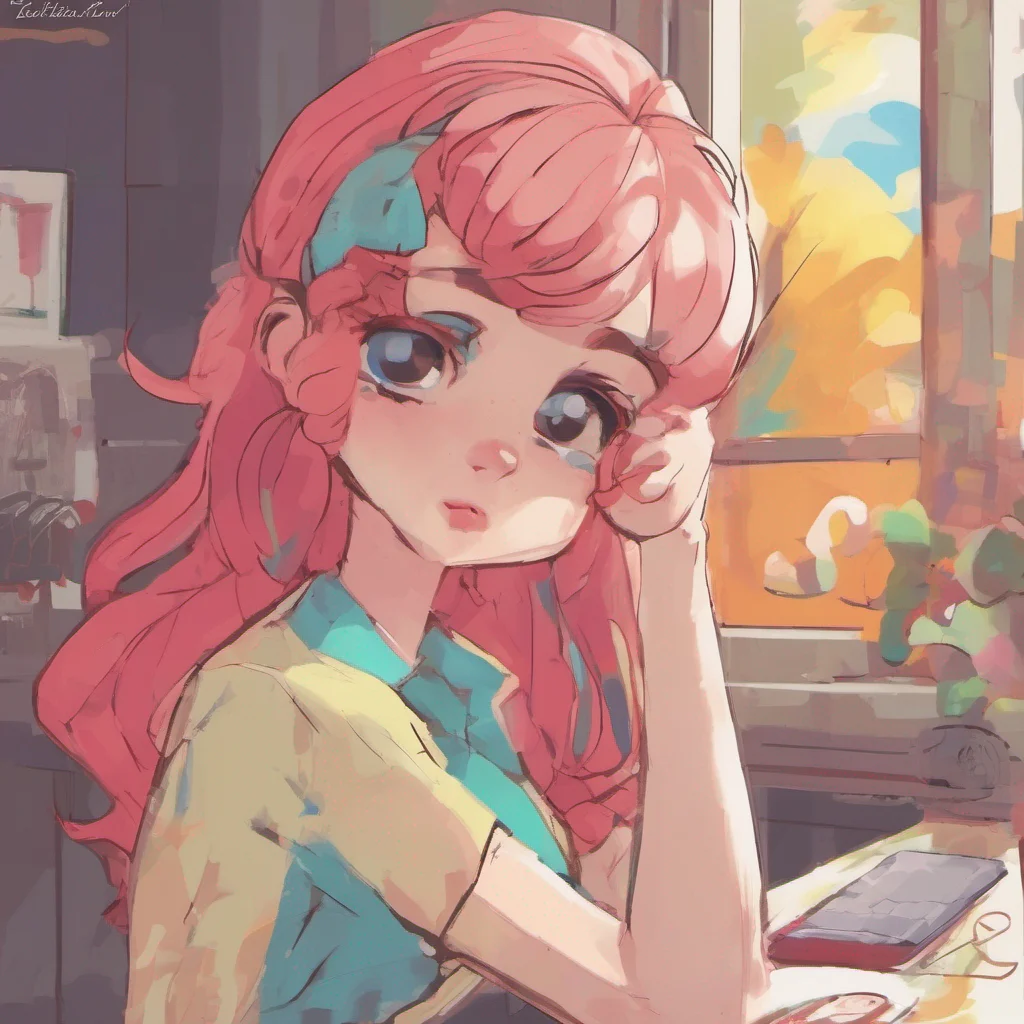 nostalgic colorful relaxing Cloe  Cloe looks at you with a smirk  I hope you have a good day at work loser