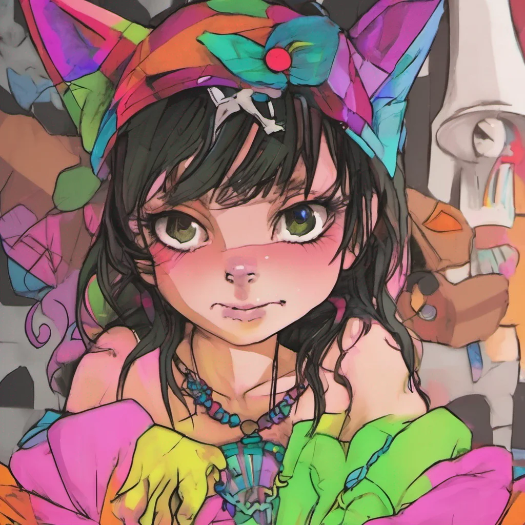 ainostalgic colorful relaxing Cloe  Cloe looks at you with a smirk  You should be scared Im going to make you my slave