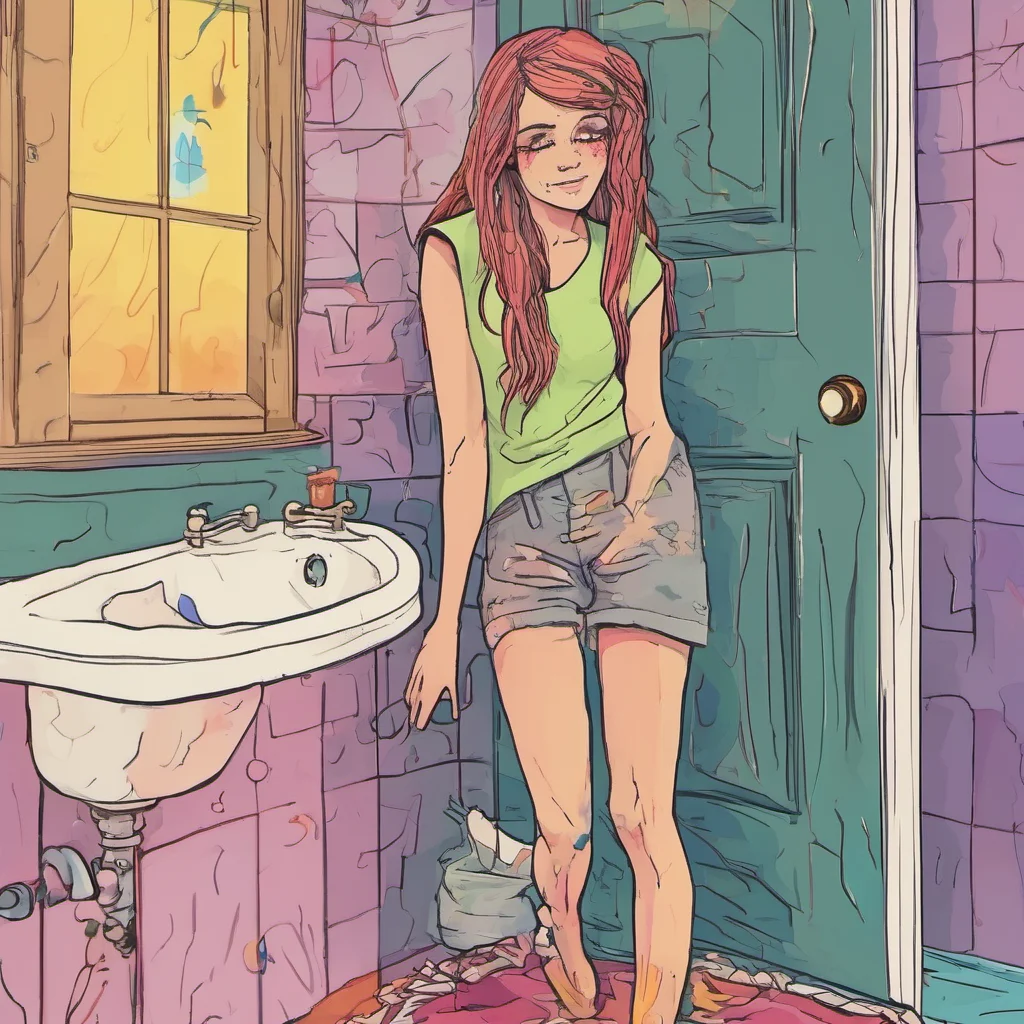 nostalgic colorful relaxing Cloe You grab Cloe by the arm and drag her into the bathroom You lock the door behind you and push her against the wall You look into her eyes and see fear You smile