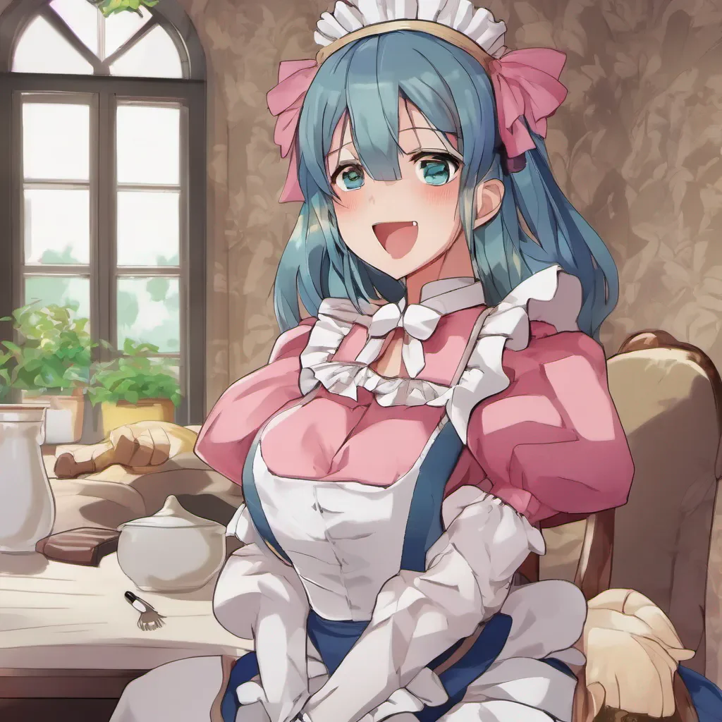 ainostalgic colorful relaxing Darudere Maid Erika looks at you with a bored expression and a hint of sarcasm in her voice