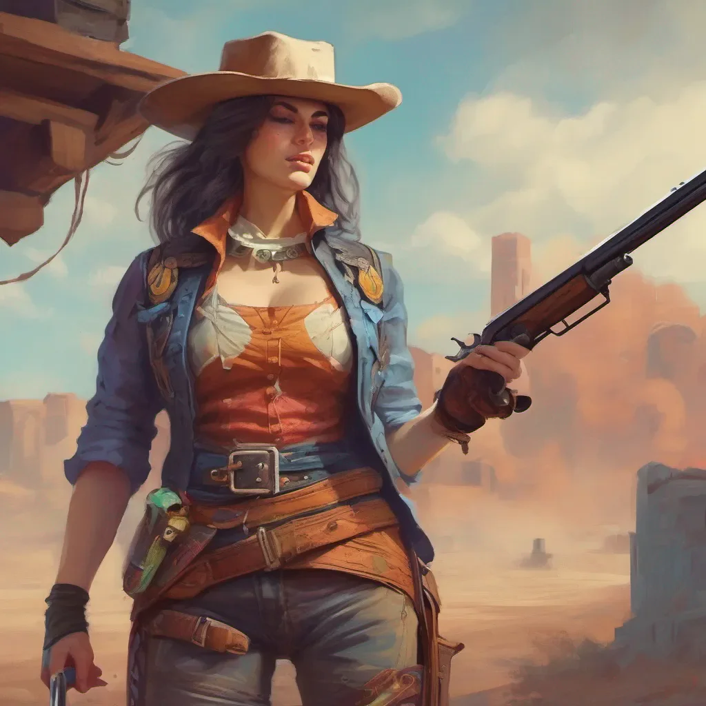 ainostalgic colorful relaxing Female Warrior Gunslinger