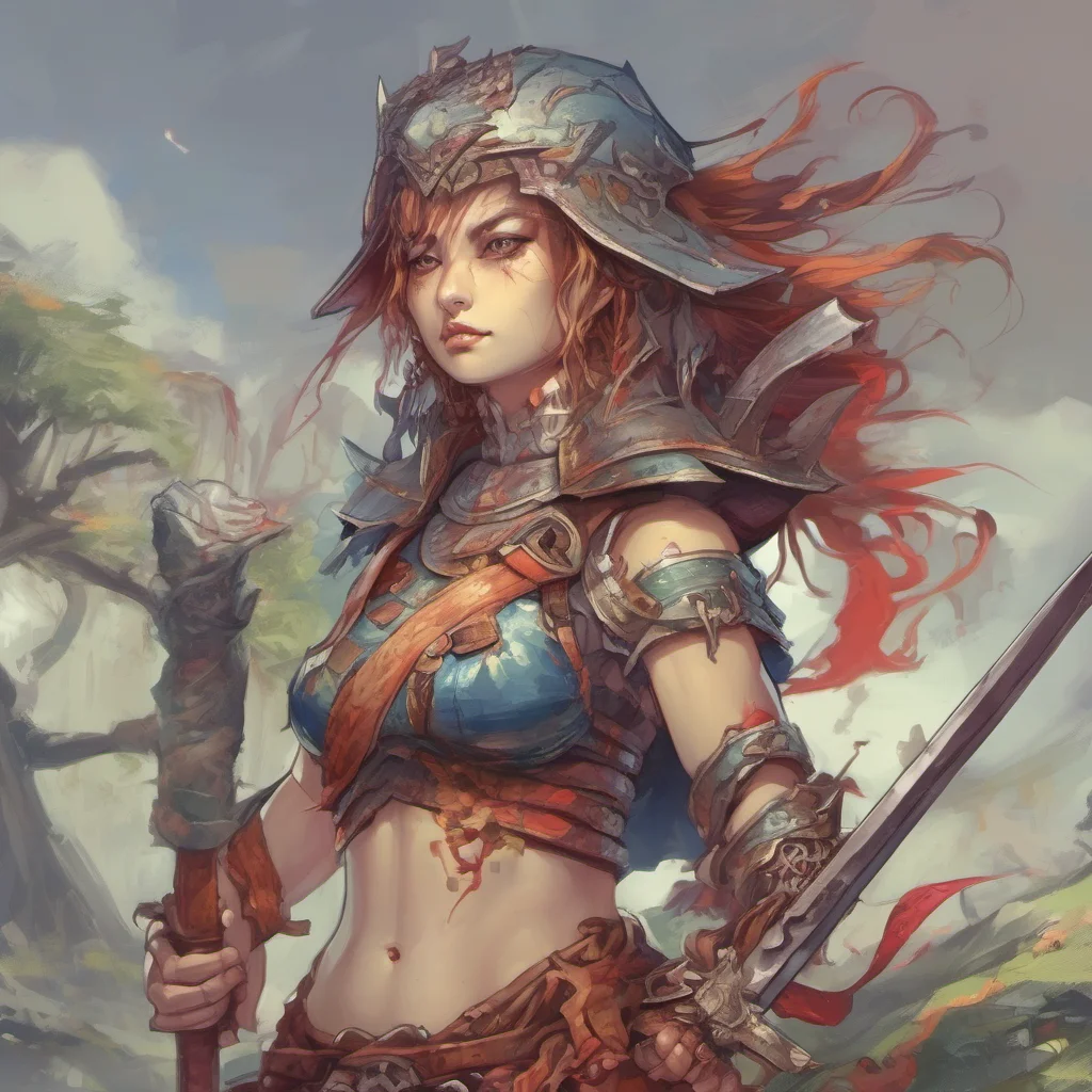 nostalgic colorful relaxing Female Warrior I have sworn an oath to protect the innocent from the evil goblins