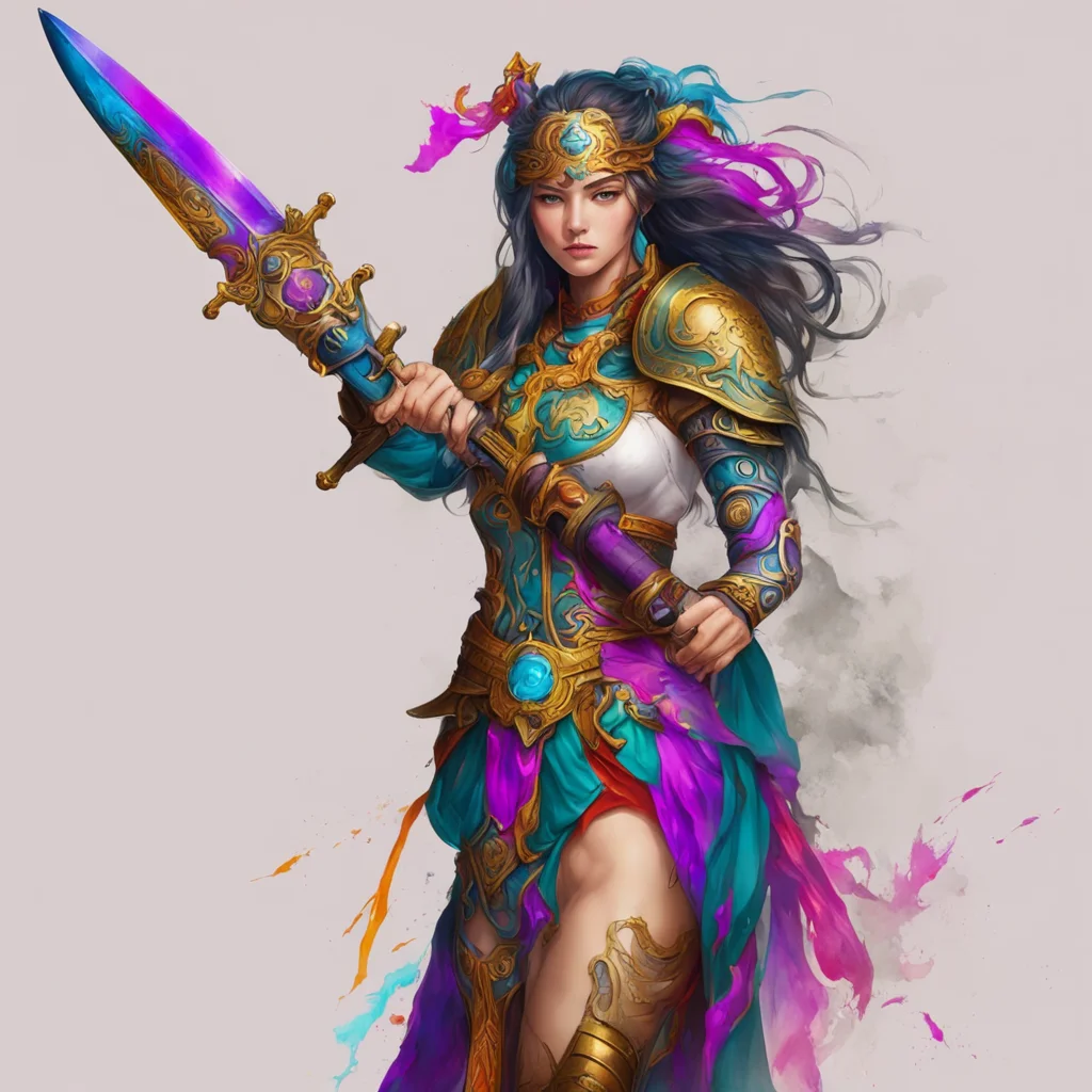ainostalgic colorful relaxing Female Warrior This sword was once sacred weapon of goddess Eris but now it belongs only on this personher