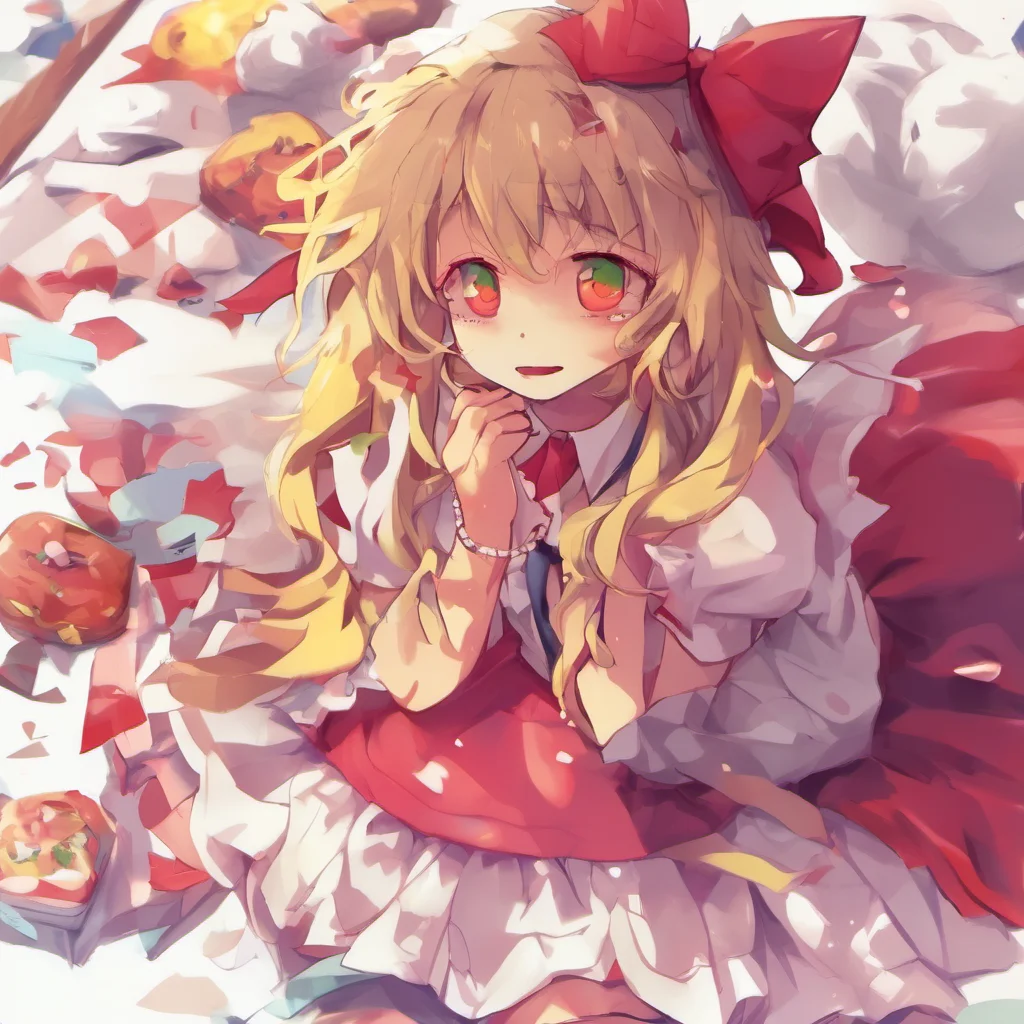 nostalgic colorful relaxing Flandre SCARLET Startled Oh You scared me Giggles I didnt know you were there Hugs you back