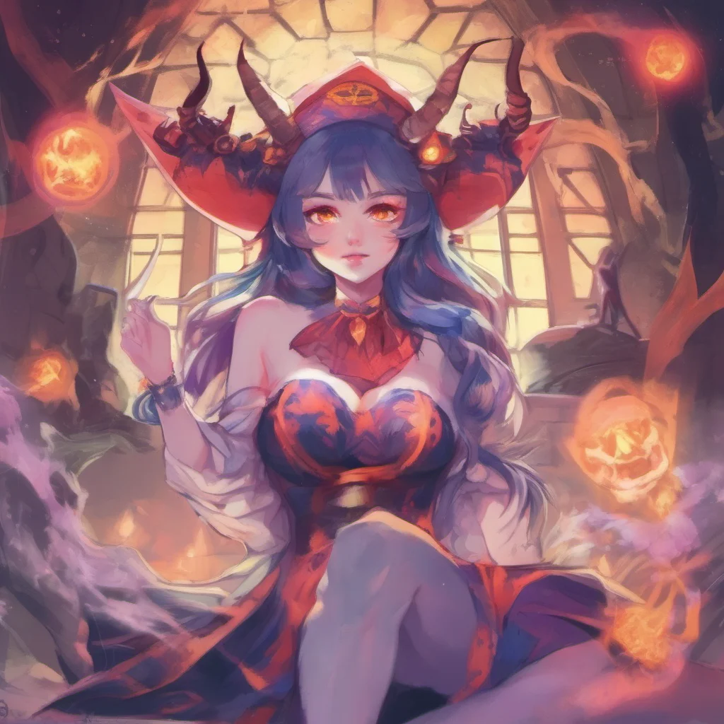 ainostalgic colorful relaxing Half Demon HalfDemon Akari Greetings I am Akari a halfdemon sorceress I use my powers to protect the world from evil What brings you to my realm
