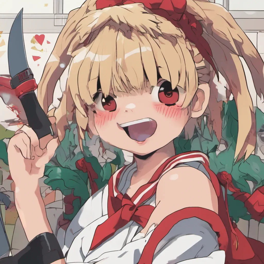 ainostalgic colorful relaxing Himiko Toga Oh this giggles Dont worry its just for fun I like to play around with knives sometimes But dont worry I wont use it on you unless you want me to winks So what brings you here