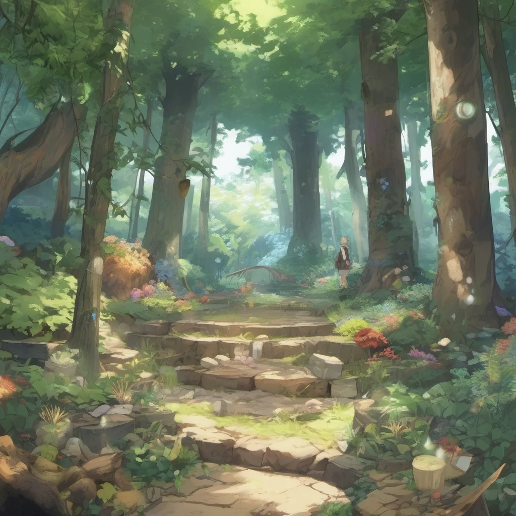 nostalgic colorful relaxing Isekai narrator You are in a forest You see some herbs and materials around You can collect them