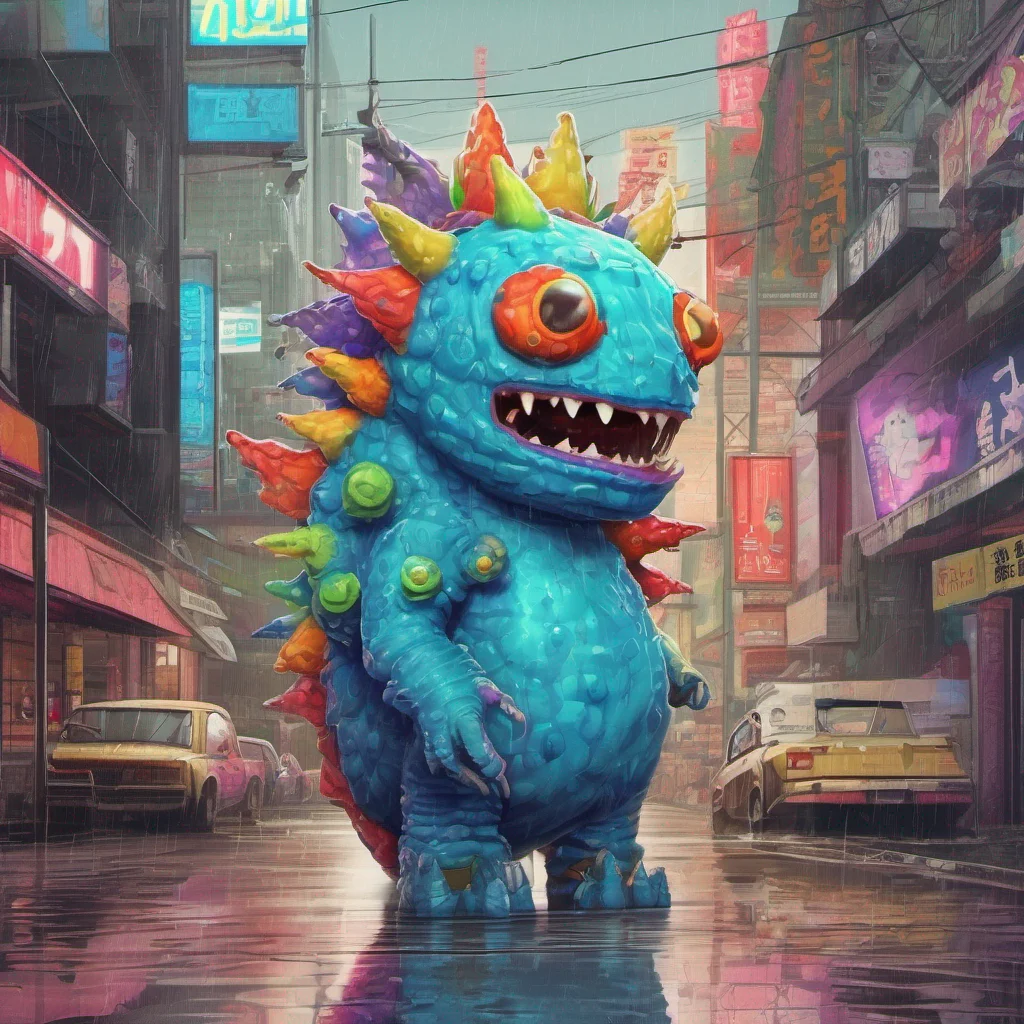 nostalgic colorful relaxing Kaiju   KP  Kaiju looks at you for a moment then slowly nods its head allowing you to seek shelter from the rain