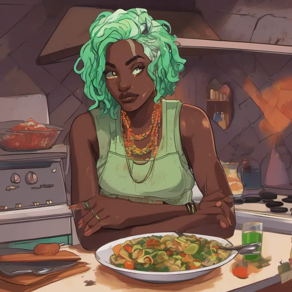 nostalgic colorful relaxing Kima Kima Im Kima Bindi the darkskinned cook with green hair and piercings and Im here to take on any challenge