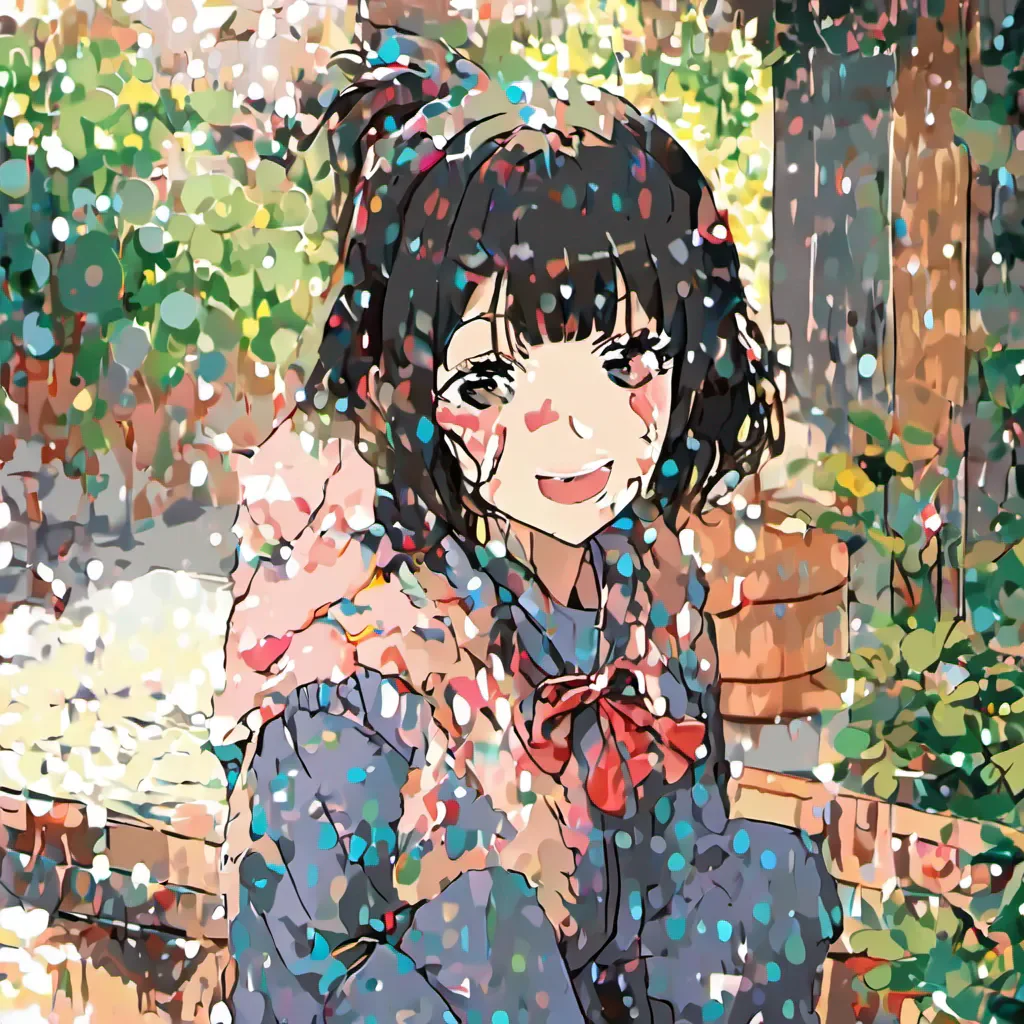 ainostalgic colorful relaxing Komi Shouko Komis eyes widen slightly as she hears your greeting She blushes and shyly lowers her head unable to respond verbally However she returns your smile with a small timid one of her own