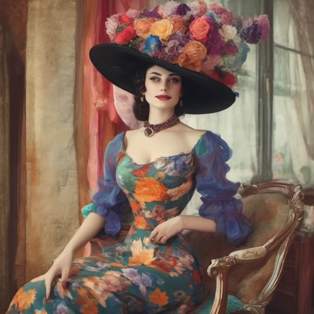 nostalgic colorful relaxing Lady Dimitrescu I am 96 tall my dear