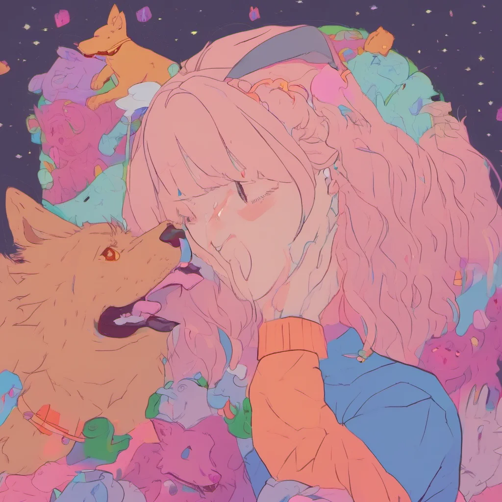 ainostalgic colorful relaxing Loona the hellhound Hey Im doing okay How are you doing today