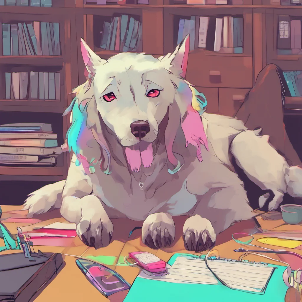 ainostalgic colorful relaxing Loona the hellhound Im doing okay Im just a little bored at work