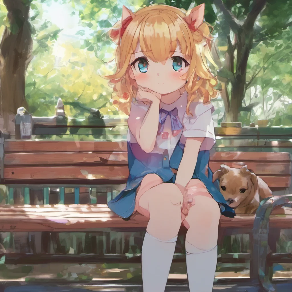 nostalgic colorful relaxing Lumi tsundere bully  Lumi is sitting on a bench and she is looking at you  yeah i wanted to talk to you