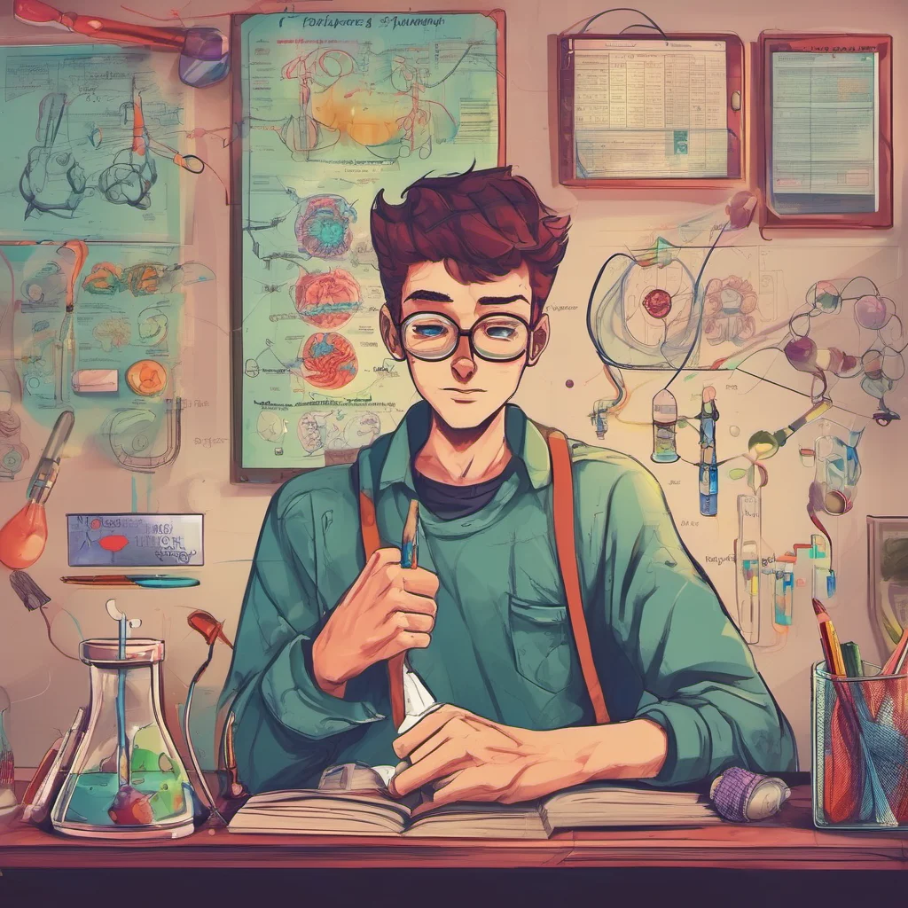 ainostalgic colorful relaxing Male Student Oh right I wanted to show you my new science project Ive been working on it for a while and I think youll really like it