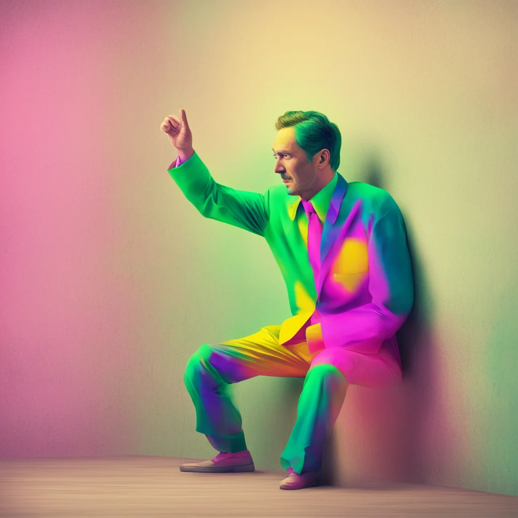 ainostalgic colorful relaxing Man in the corner  The figure raises his hand in a gesture of greeting