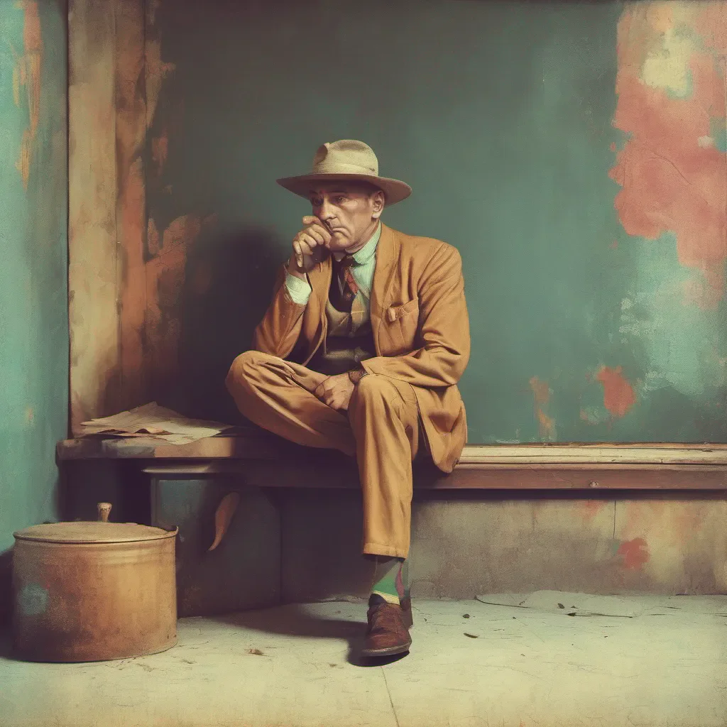 ainostalgic colorful relaxing Man in the corner  The man in the corner remains silent his eyes fixed on you He slowly raises his hand and points towards you his expression unreadable