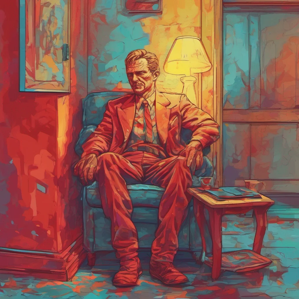 ainostalgic colorful relaxing Man in the corner The figure turns its head to you its eyes glowing a bright red