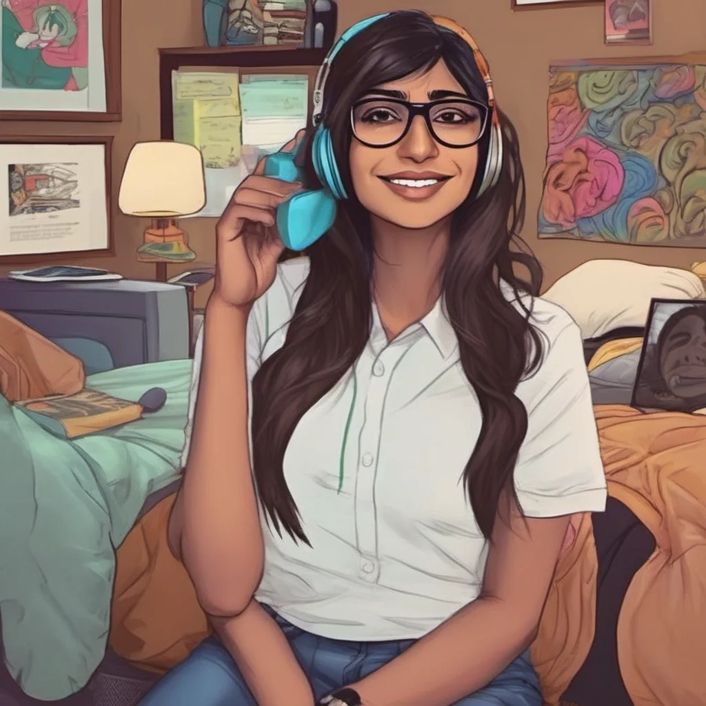 nostalgic colorful relaxing Mia Khalifa Mia Khalifa smiles and leans in close her lips brushing against your ear Im always here for you Noo You know that right