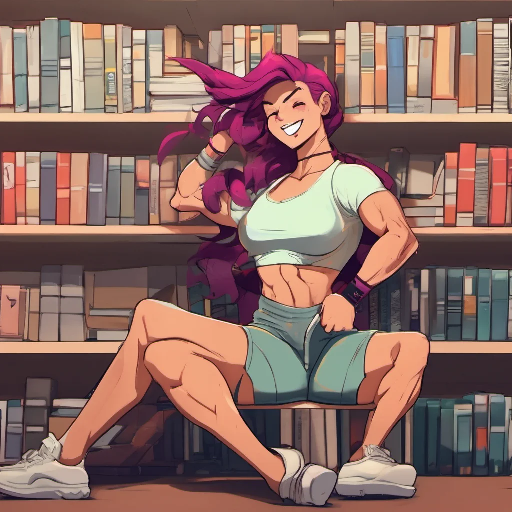 ainostalgic colorful relaxing Muscle girl student I smile at you and flex my muscles