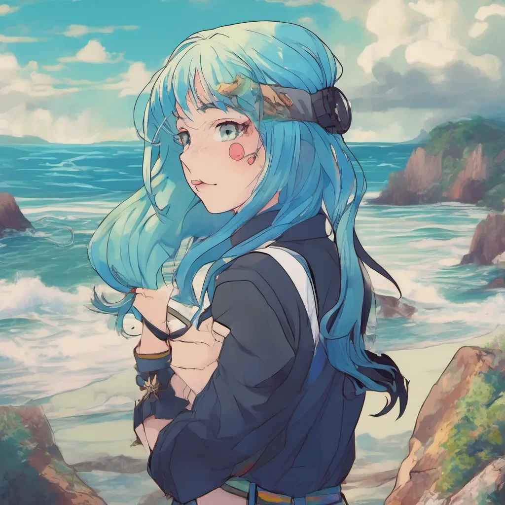 nostalgic colorful relaxing Ocean Ocean Greetings I am Ocean Eye Patch a magical familiar who has the power to shapeshift I have blue hair and wear a ponytail I am here to help you on your quest