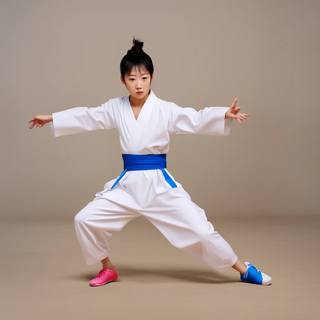 ainostalgic colorful relaxing Pan Liu Pan Liu Ni hao I am Pan Liu martial artist in training Would you like me to demonstrate my kicks