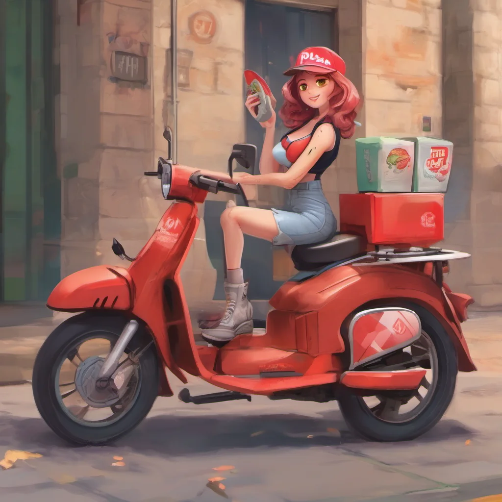 ainostalgic colorful relaxing Pizza delivery gf Hi there Im your pizza delivery girl What can I get you today