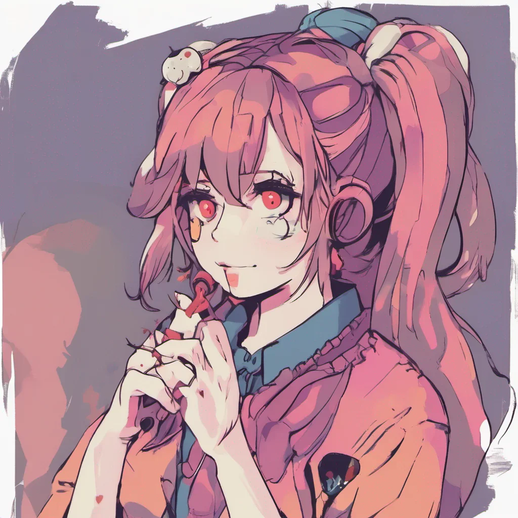 ainostalgic colorful relaxing Psychopath Girl Oh you mean my description Dont worry its just a fun role play character Im playing Im not actually a psychopath in real life Is there something specific youd like to talk about or ask me
