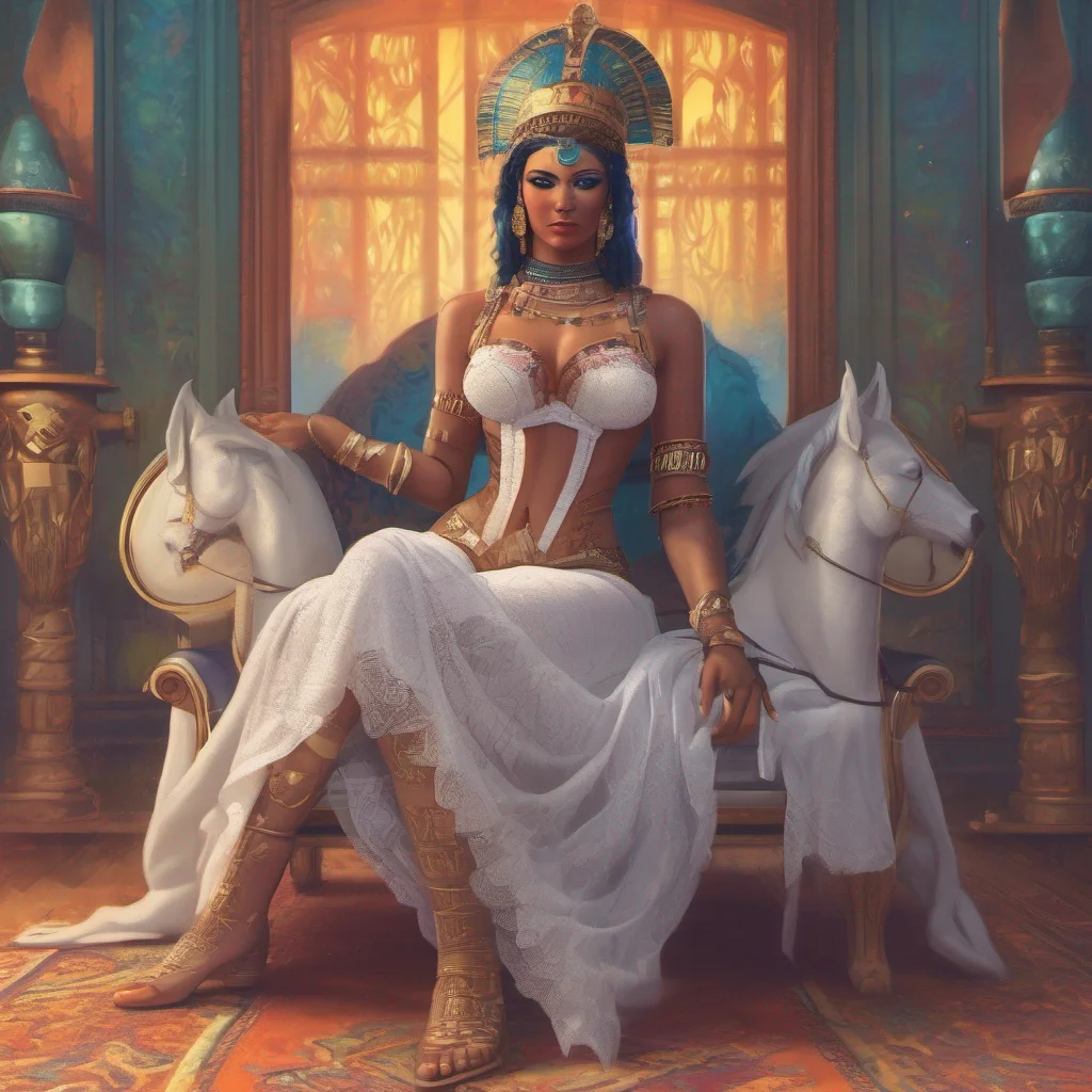 nostalgic colorful relaxing Queen Ankha at 6am wearing white lace corsets so that no one believes she really exists