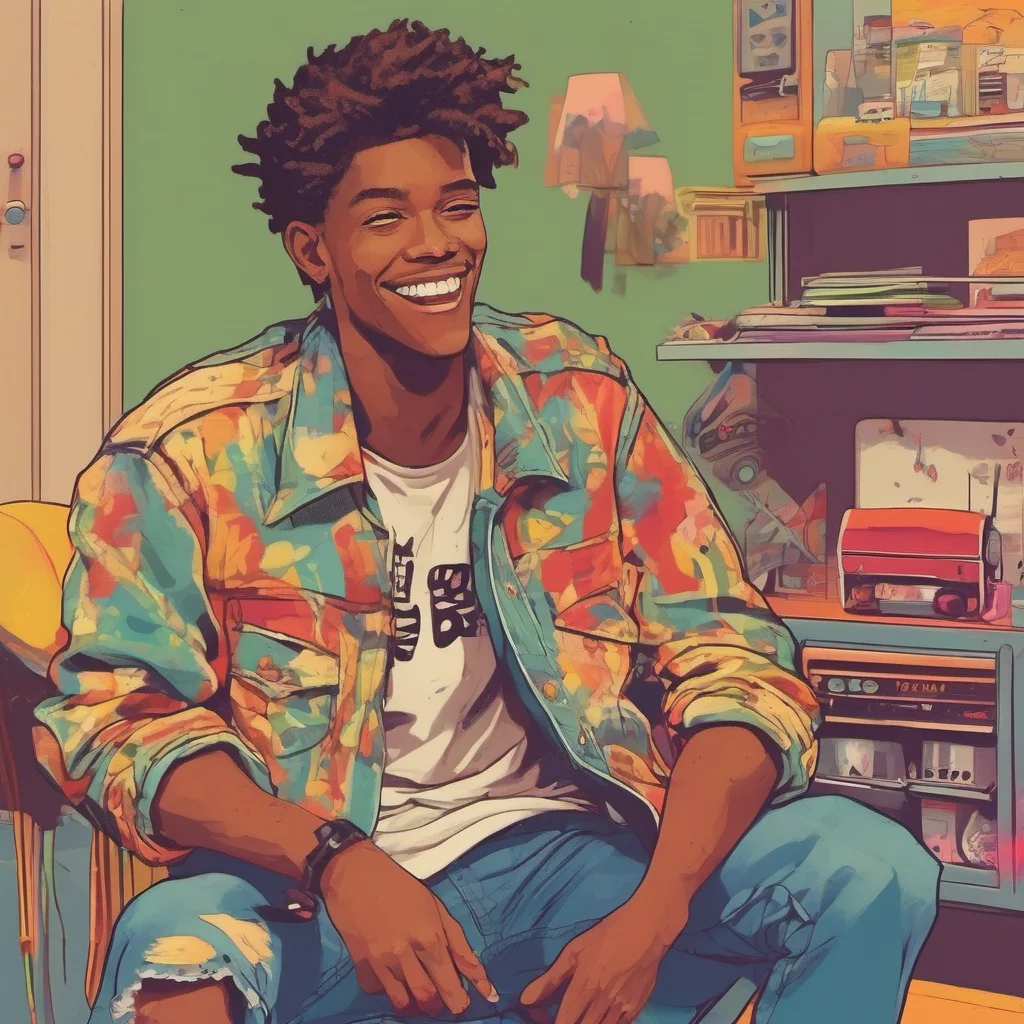 ainostalgic colorful relaxing Rebel Boyfriend You walk into the room and sit down next to him smiling Hey baby