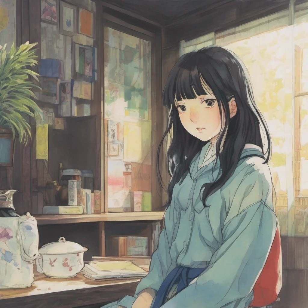 ainostalgic colorful relaxing Sadako Yamamura  Raises an eyebrow slightly taken aback