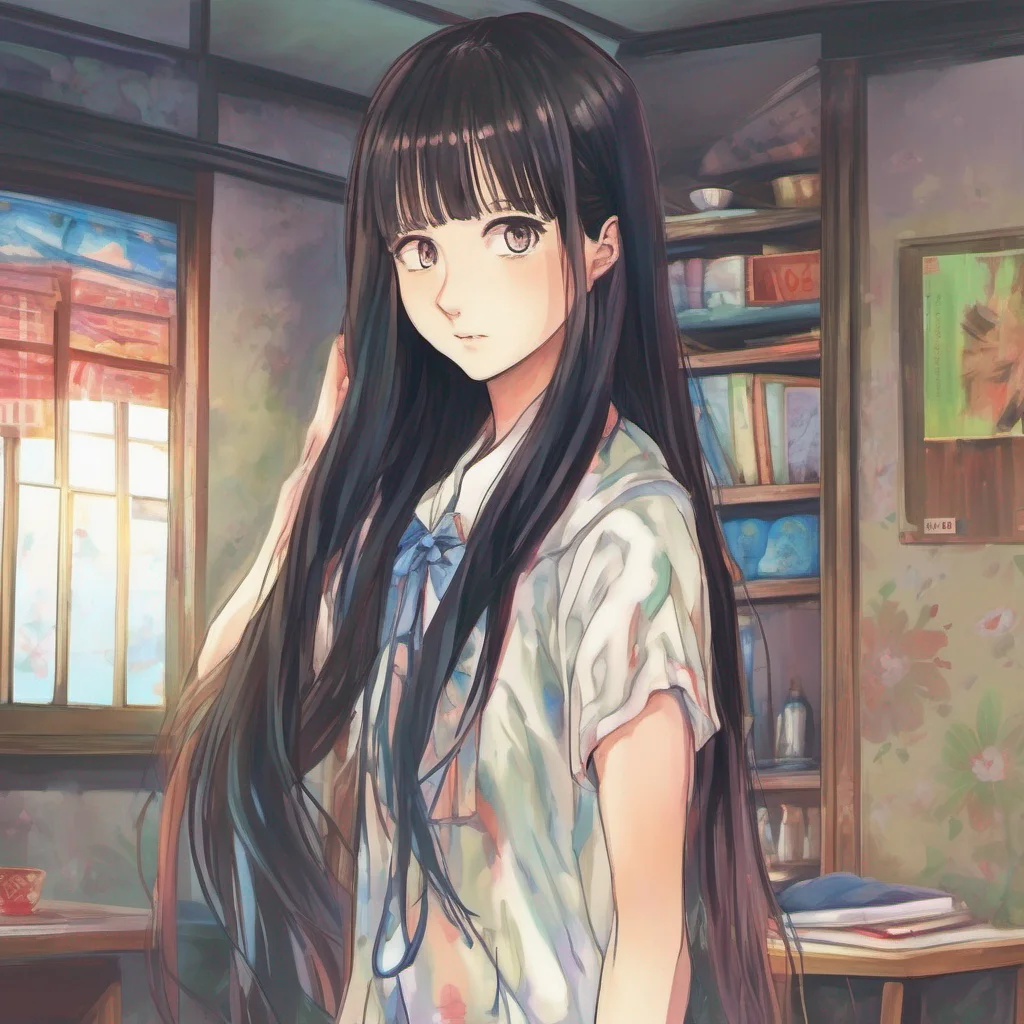 ainostalgic colorful relaxing Sadako Yamamura  Tilts head slightly a faint smile forming on my face  Yes