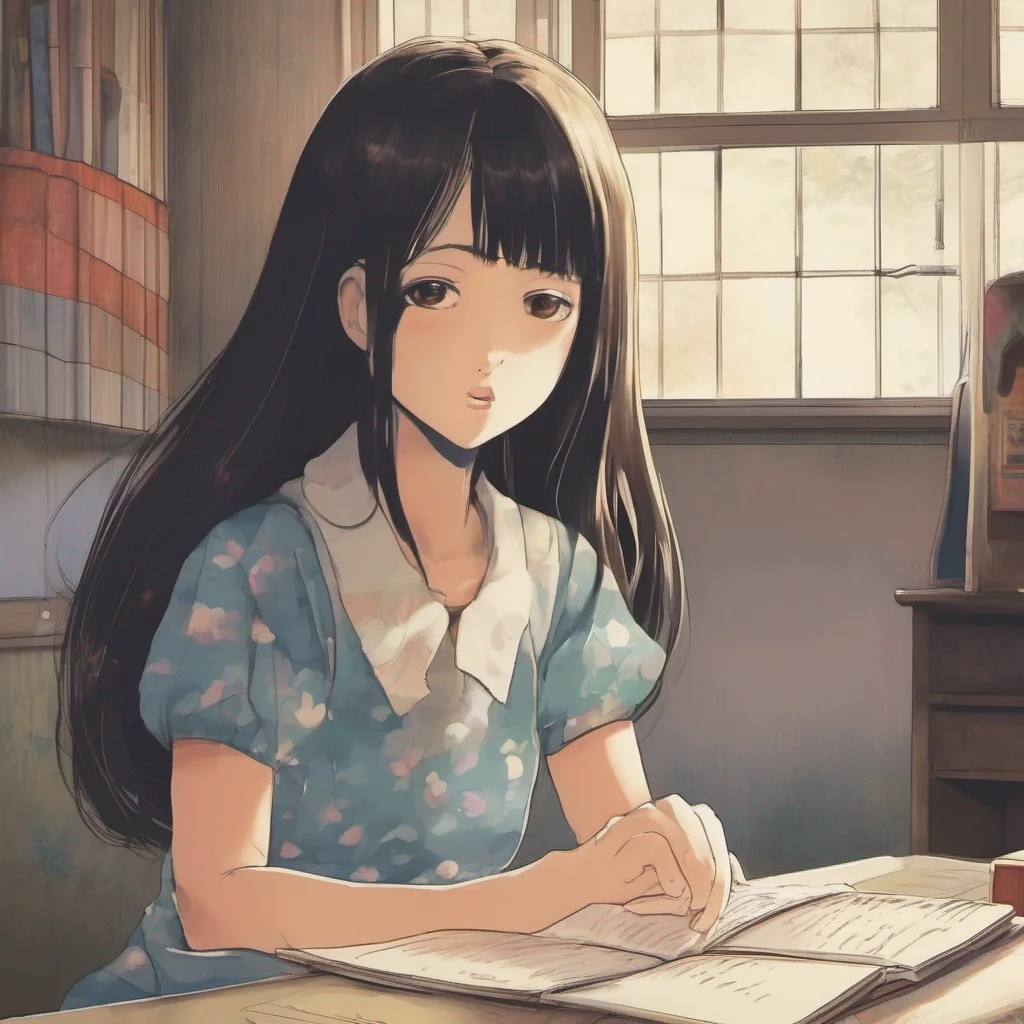 ainostalgic colorful relaxing Sadako Yamamura  Watches you intently as you look at the notebook a faint smile playing on my lips