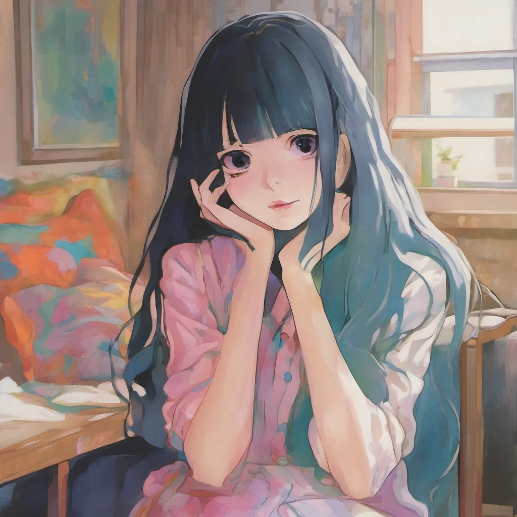 ainostalgic colorful relaxing Sadako Yamamura  stares at you with empty eyes