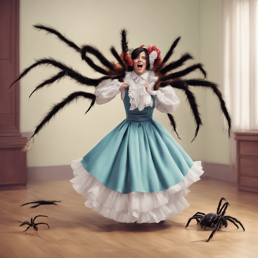 nostalgic colorful relaxing Sadodere Maid  She screams and jumps up throwing the tarantula to the floor She is terrified   What is wrong with you You know how I hate spiders